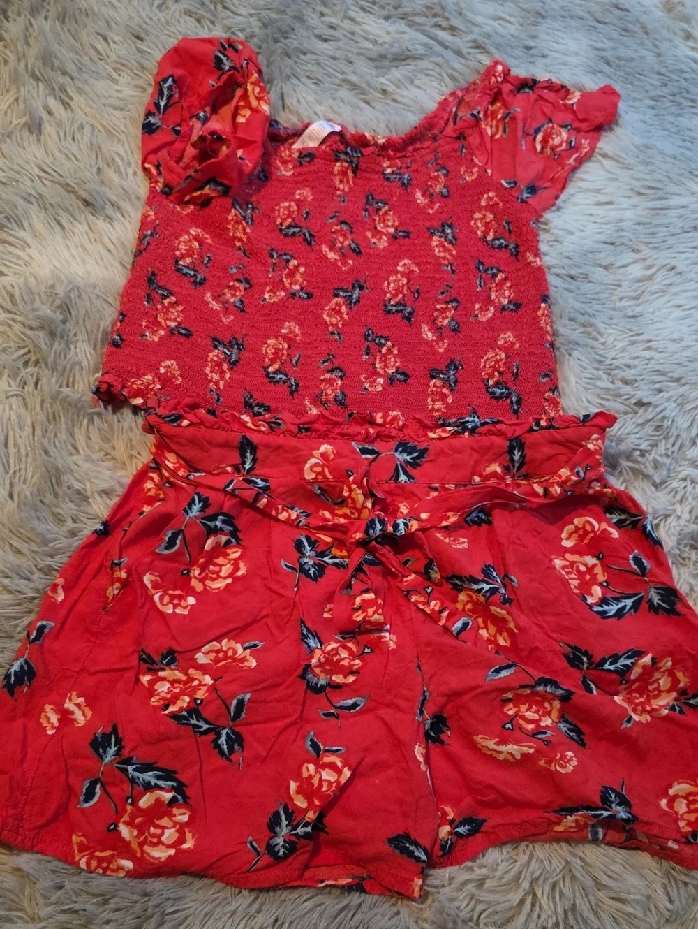 Justice Red Floral Smocked Top & Shorts Set